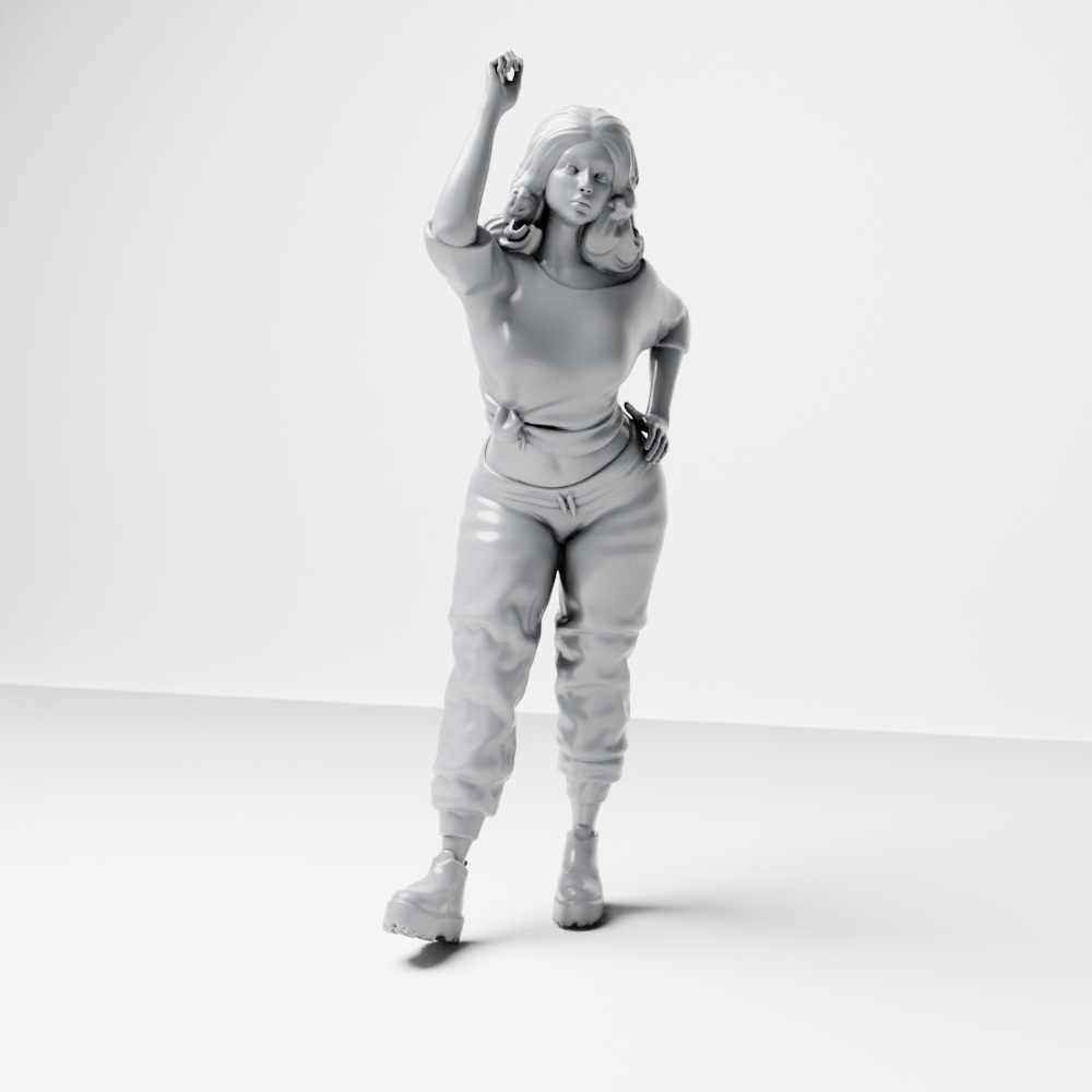 Diorama Modellbau Produktfoto 8: Stehende Figur: Frau mit erhobenem Arm & Hand an der Hüfte (a157)