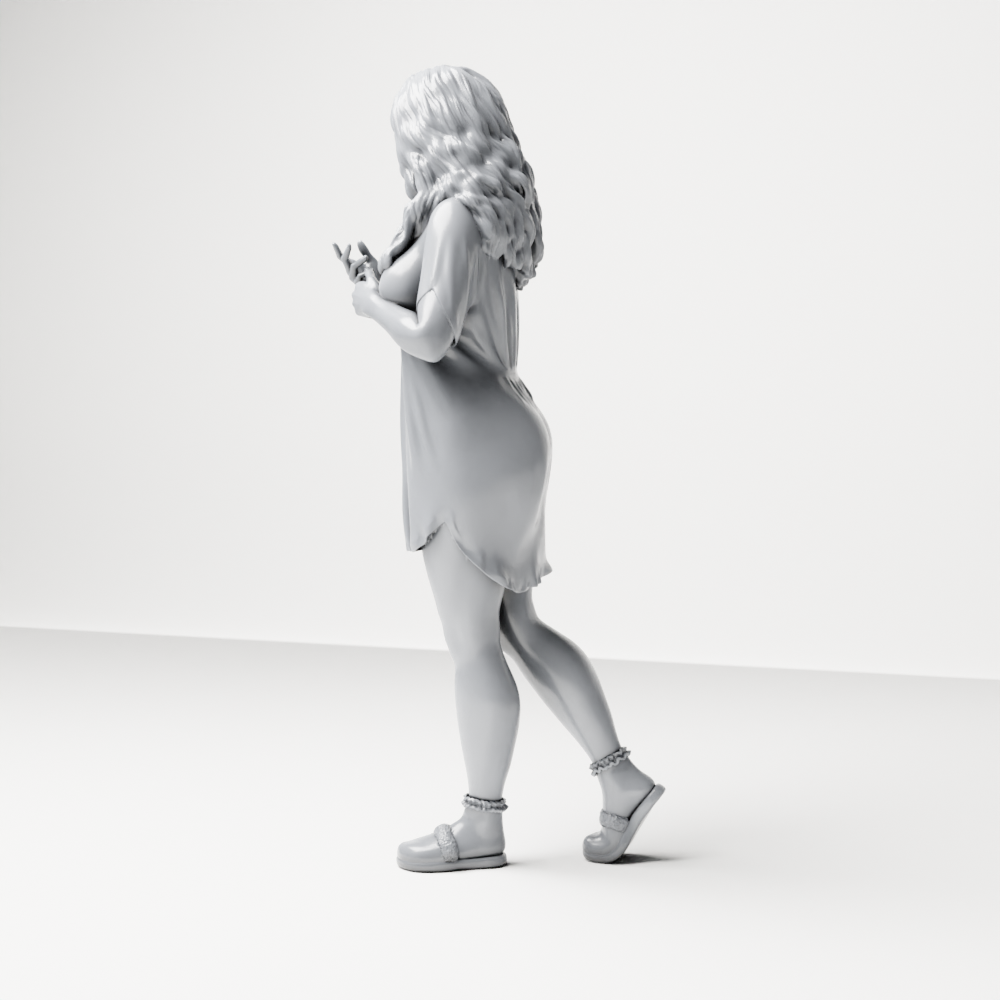 Diorama Modellbau Produktfoto 4: Stehende Figur: Frau im Nachthemd mit kleinem Hund im Arm (a184)