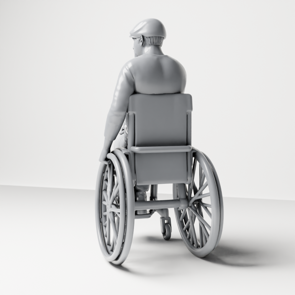 Diorama Modellbau Produktfoto 7: Sitzende Figur: Älterer Mann im Rollstuhl mit Freizeitkleidung (a202)