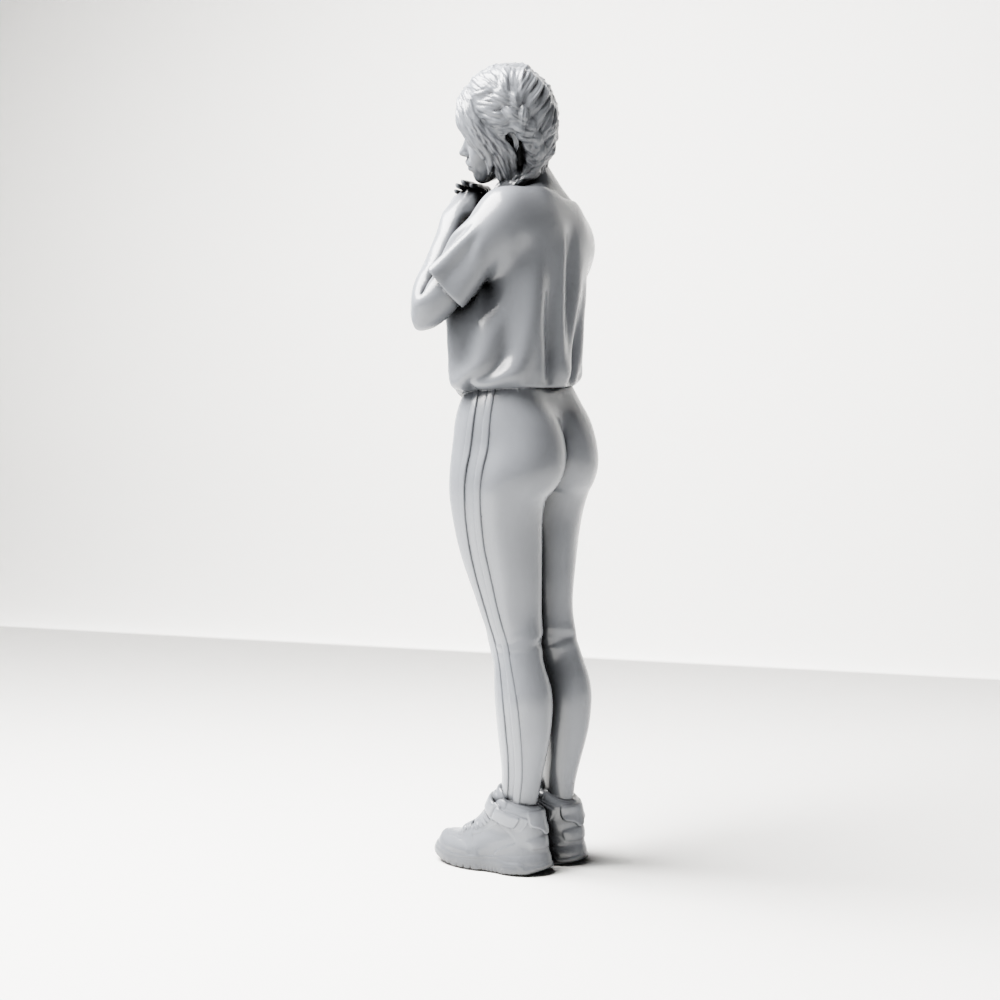 Diorama Modellbau Produktfoto 7: Stehende Figur: Frau mit geflochtenem Haar, T-Shirt, Leggings & Sneakers (a194)