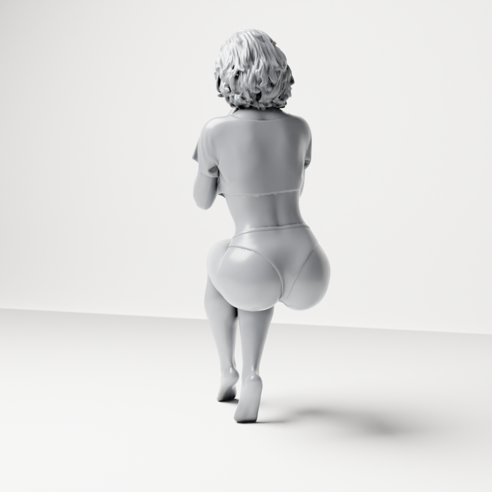 Diorama Modellbau Produktfoto 7: Sitzende Figur: Frau im Crop-Top mit gefalteten Händen am Kinn (a195)