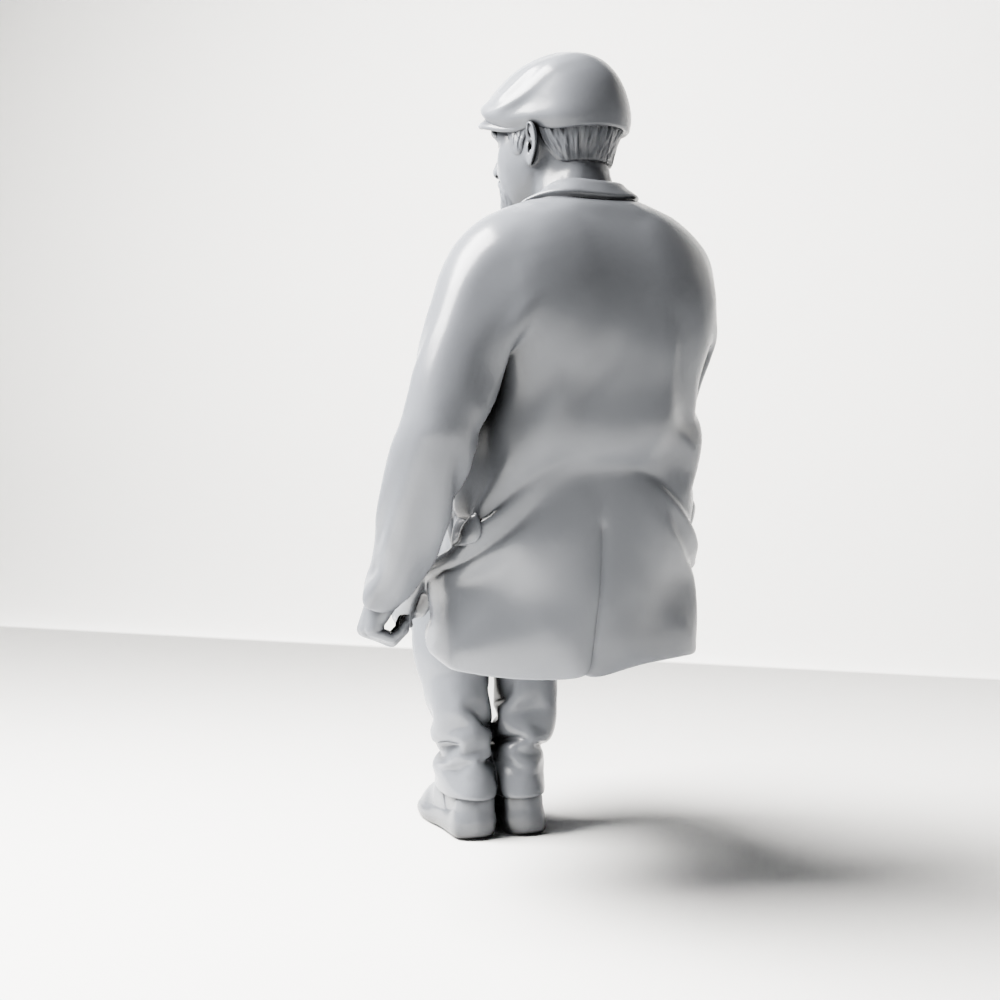 Diorama Modellbau Produktfoto 7: Sitzende Figur: Älterer Mann mit Mütze & Jacke (a210)