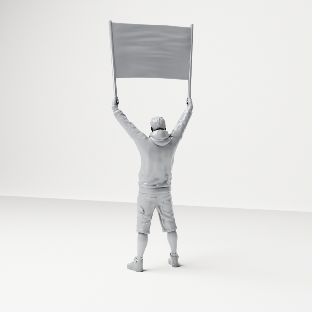 Diorama Modellbau Produktfoto 7: Stehende Figur: Demonstrant mit leerem Banner, Kapuzenpullover & Shorts (a178)