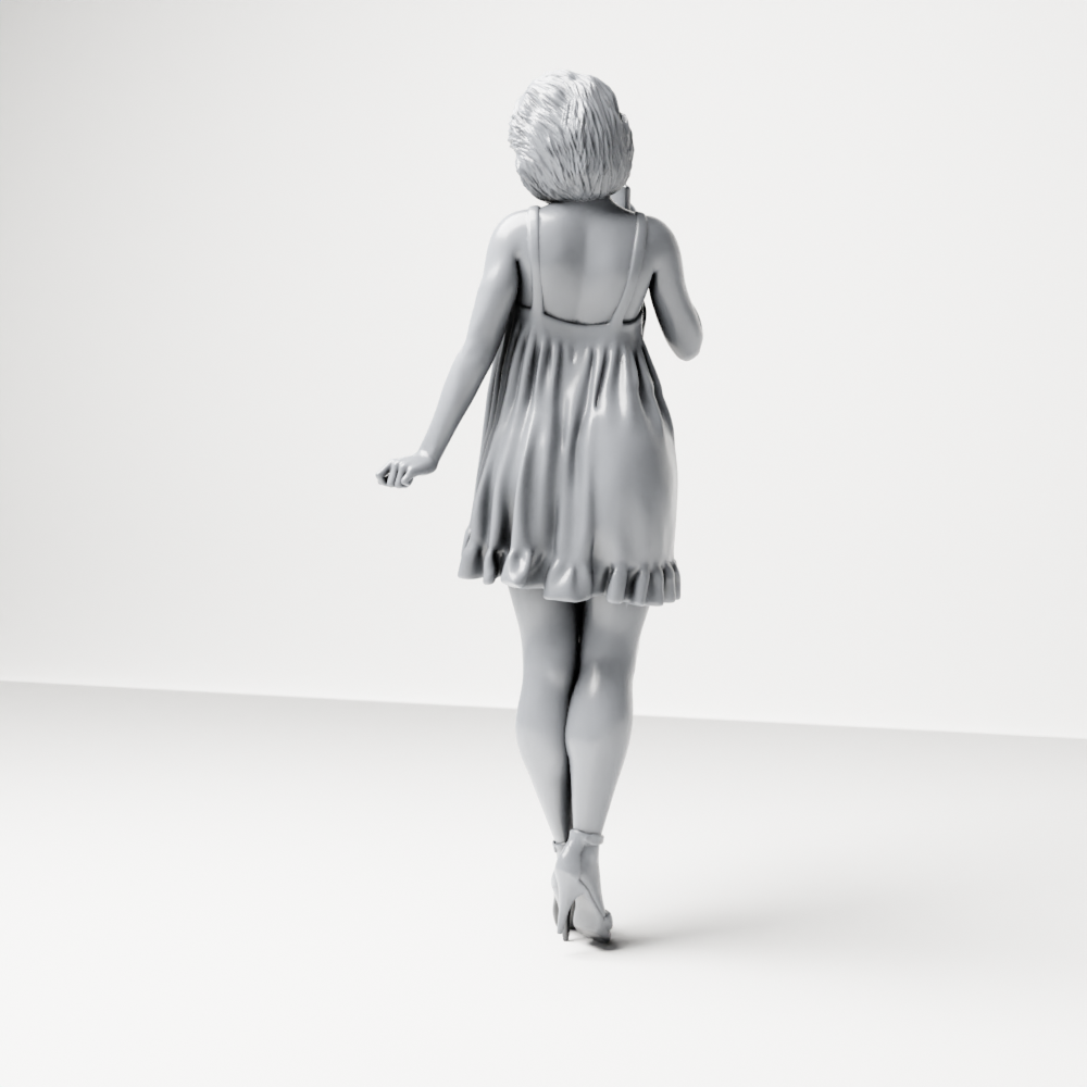 Diorama Modellbau Produktfoto 7: Stehende Figur: Frau im kurzen Kleid mit Mobiltelefon & Absatzschuhen (a180)