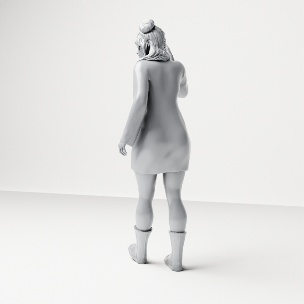 Diorama Modellbau Produktfoto 7: Stehende Figur: Winkende Frau ruft Taxi mit langärmeligem Kleid & Stiefeln (a204)