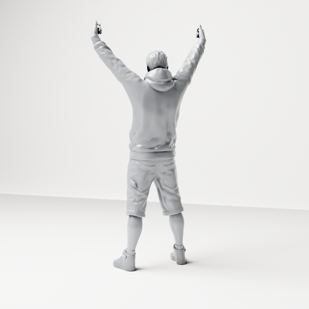 Photo produit de modélisme de diorama 4 : figurine debout : manifestant avec bannière, sweat à capuche, short et chaussures de sport (a179)