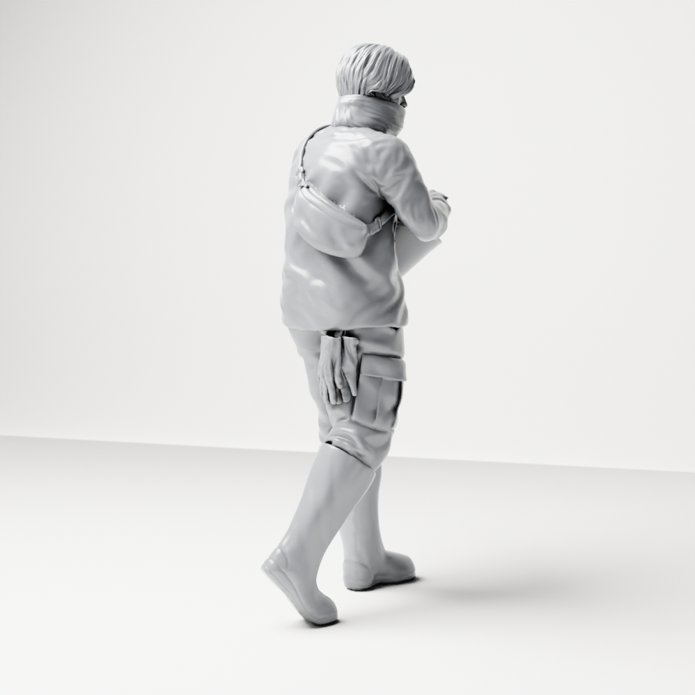 Photo produit de modélisme de diorama 8 : figurine debout : soigneur animalier avec seau de nourriture ouvert (a191)
