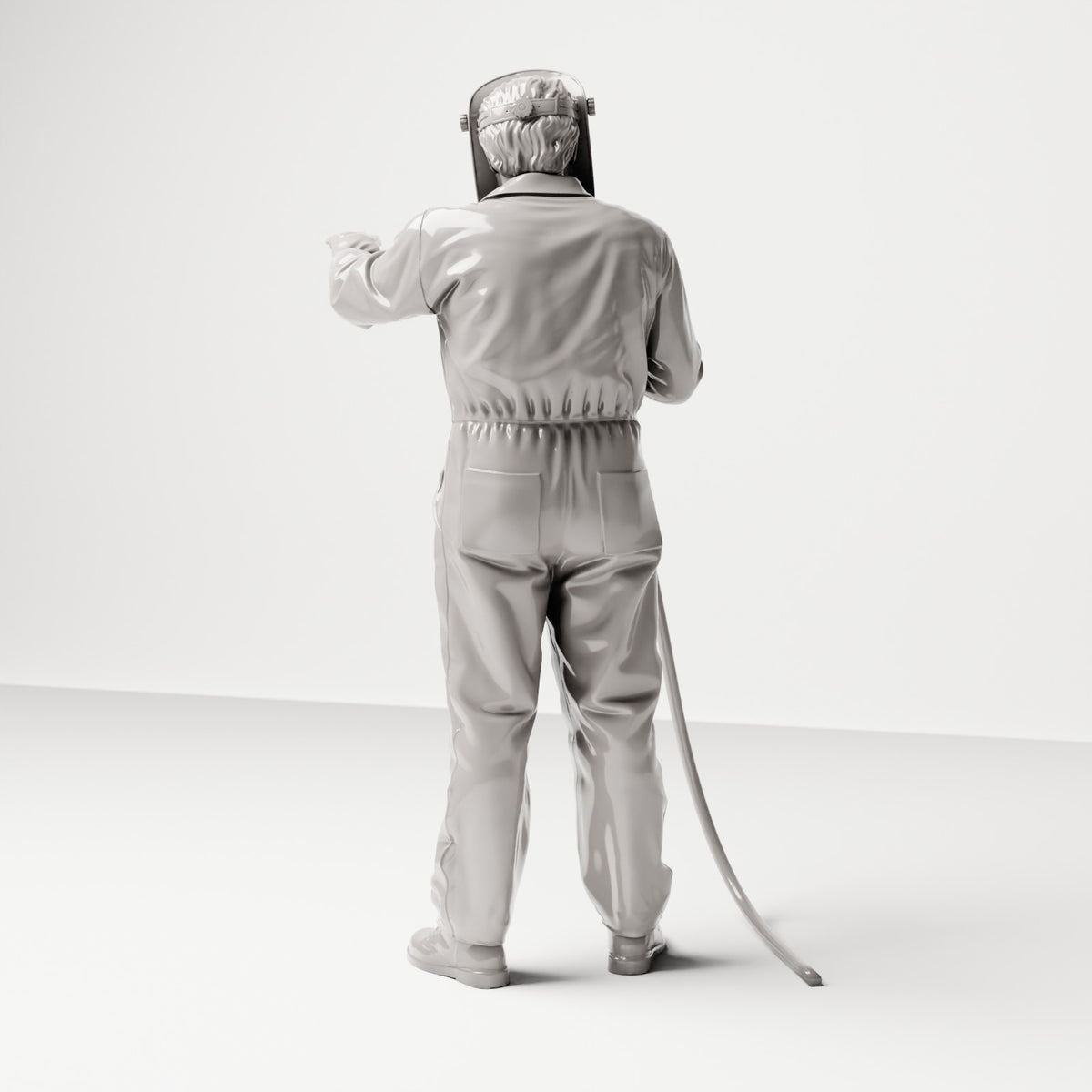 Stehende Figur: Schweißer in Vollschutzanzug mit Schweißhelm & Schlauchgerät (Ref. Nr. 480) - vollständige Studioansicht 3