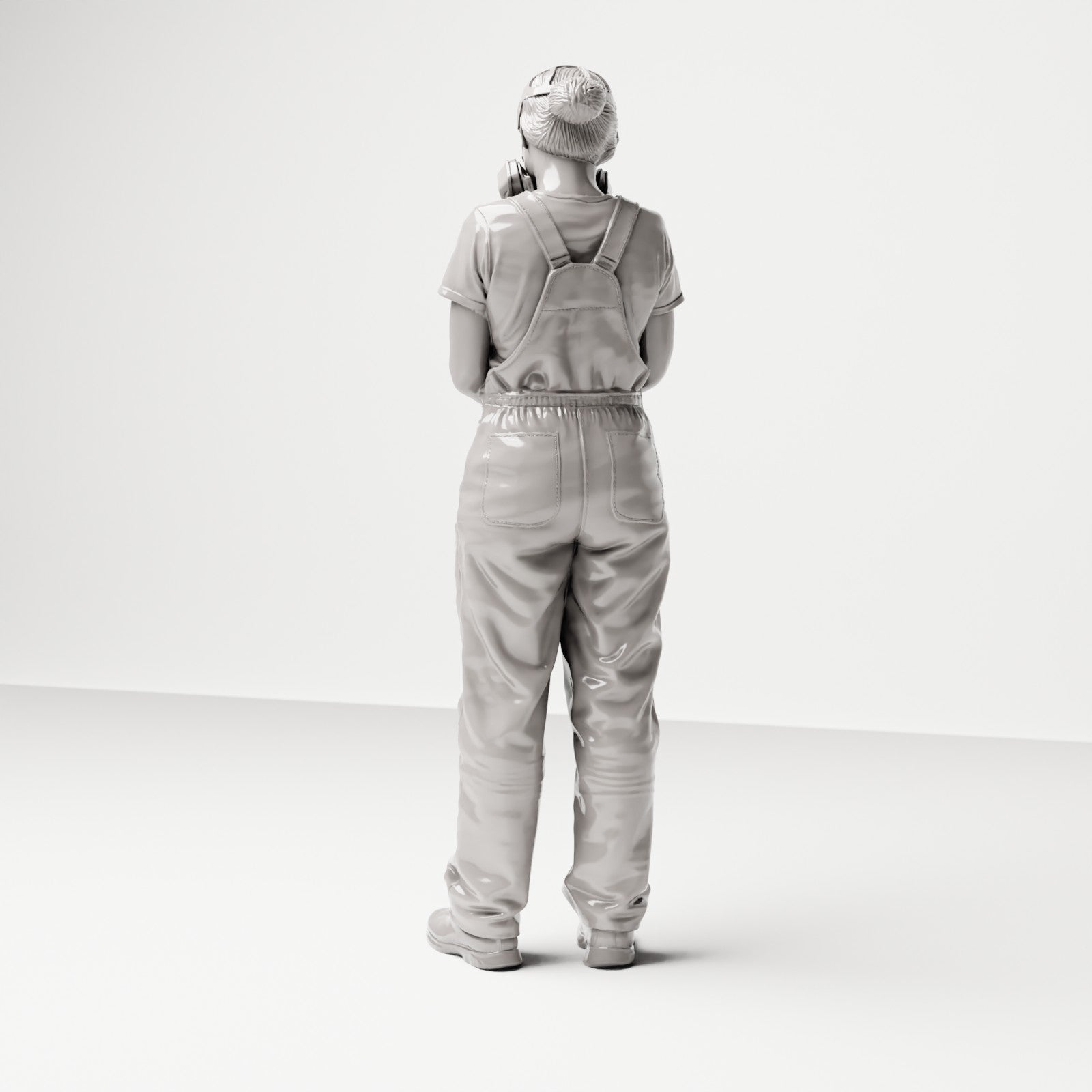 Stehende Figur: Mann in Latzhose mit Atemschutzmaske & Handgerät (Ref. Nr. 490) - vollständige Studioansicht 4