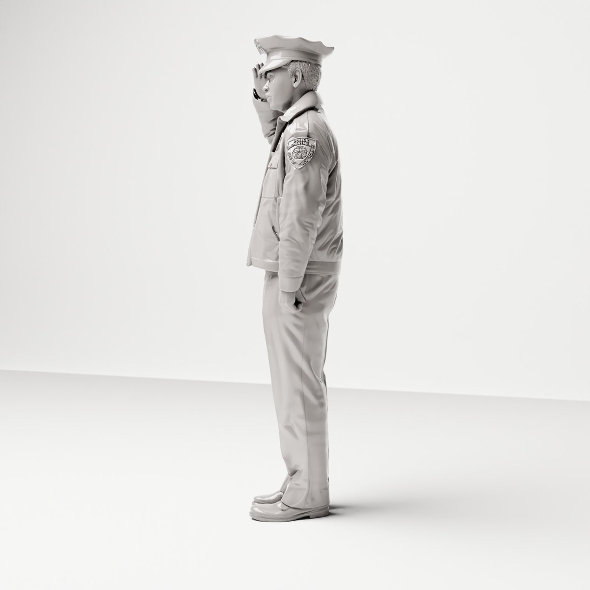 Stehende Figur: Polizist mit Schlagstock, salutierend (Ref. Nr. 499) - vollständige Studioansicht 2