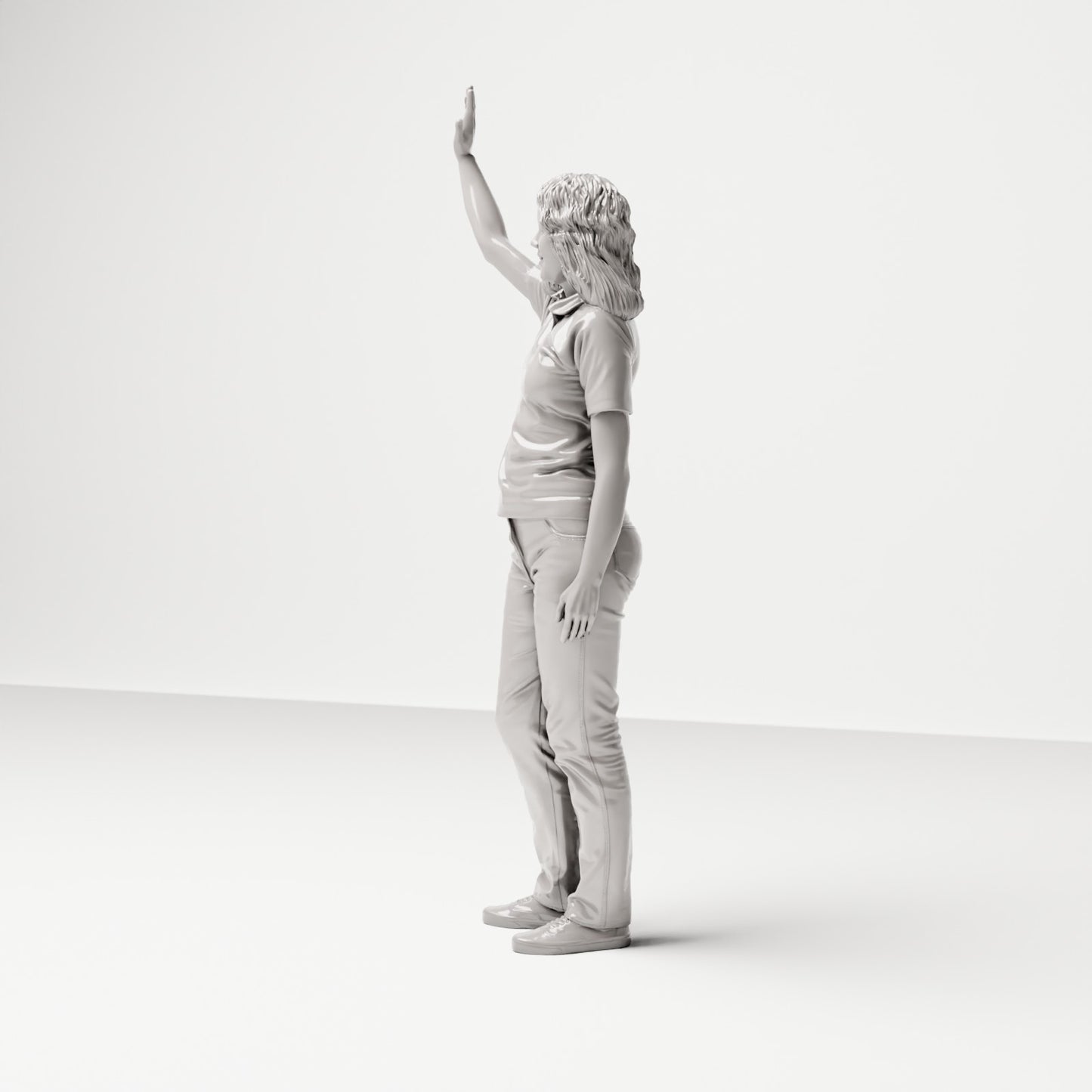 Stehende Figur: Passant im Freizeitoutfit winkend (Ref. Nr. 504) - vollständige Studioansicht 2