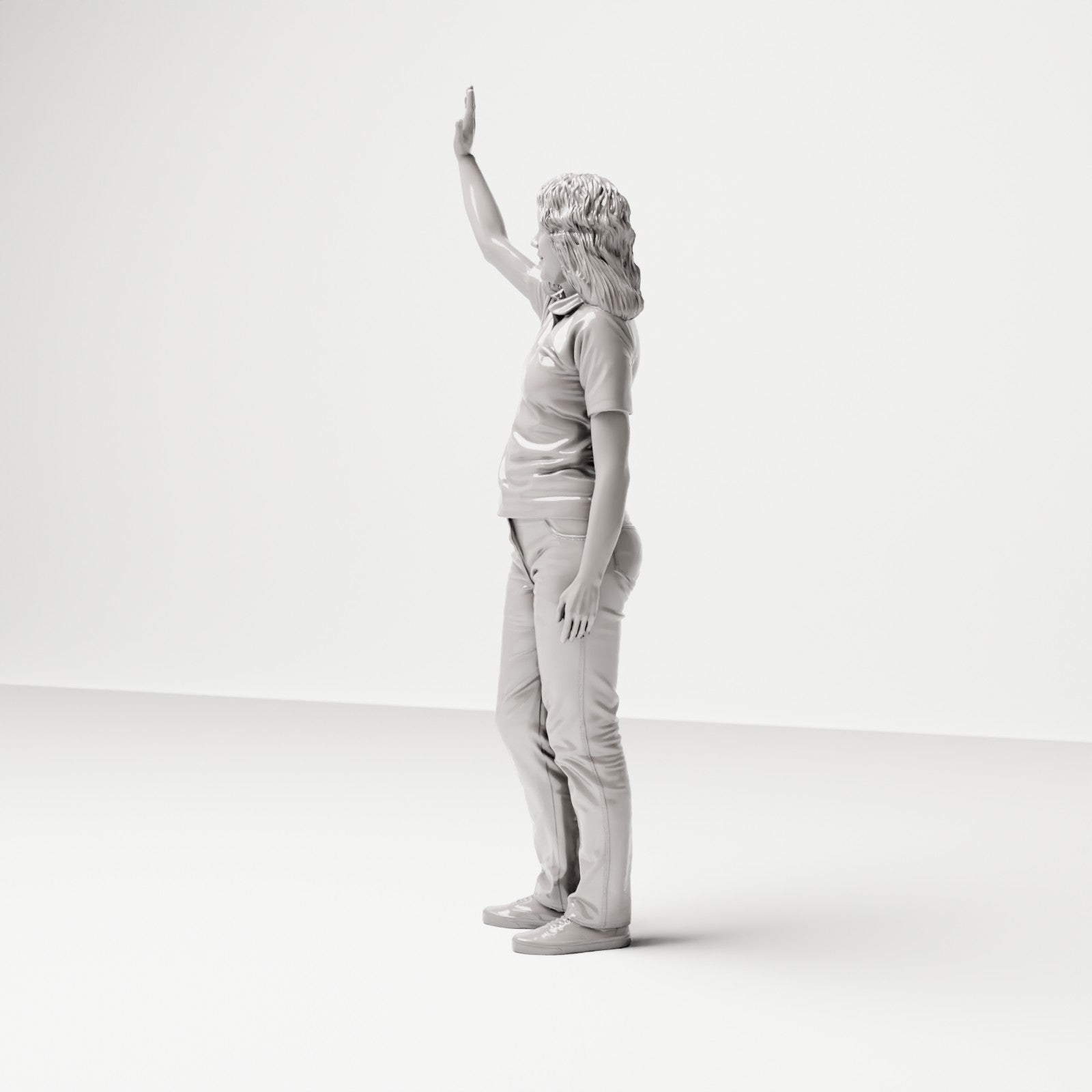 Stehende Figur: Passant im Freizeitoutfit winkend (Ref. Nr. 504) - vollständige Studioansicht 2
