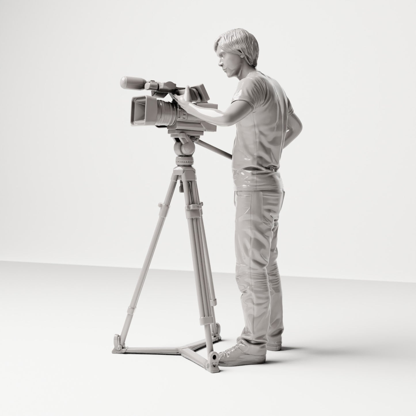 Stehende Figur: Kameramann mit Videokamera auf Stativ (Ref. Nr. 511) - vollständige Studioansicht 2