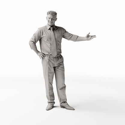 Diorama Modellbau Produktfoto 0: Stehende Figur: Autoverkäufer mit Hemd, Krawatte und ausgestrecktem Arm (Ref. Nr. 532)