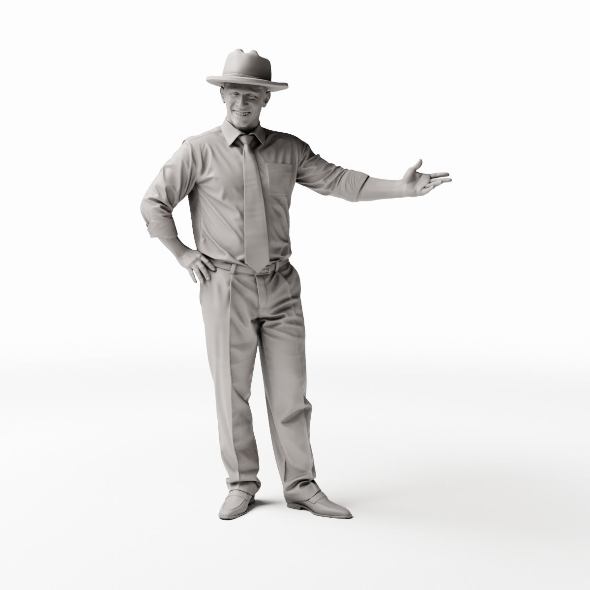 Diorama Modellbau Produktfoto 0: Stehende Figur: Autoverkäufer mit Hemd, Krawatte und ausgestrecktem Arm (Ref. Nr. 532)