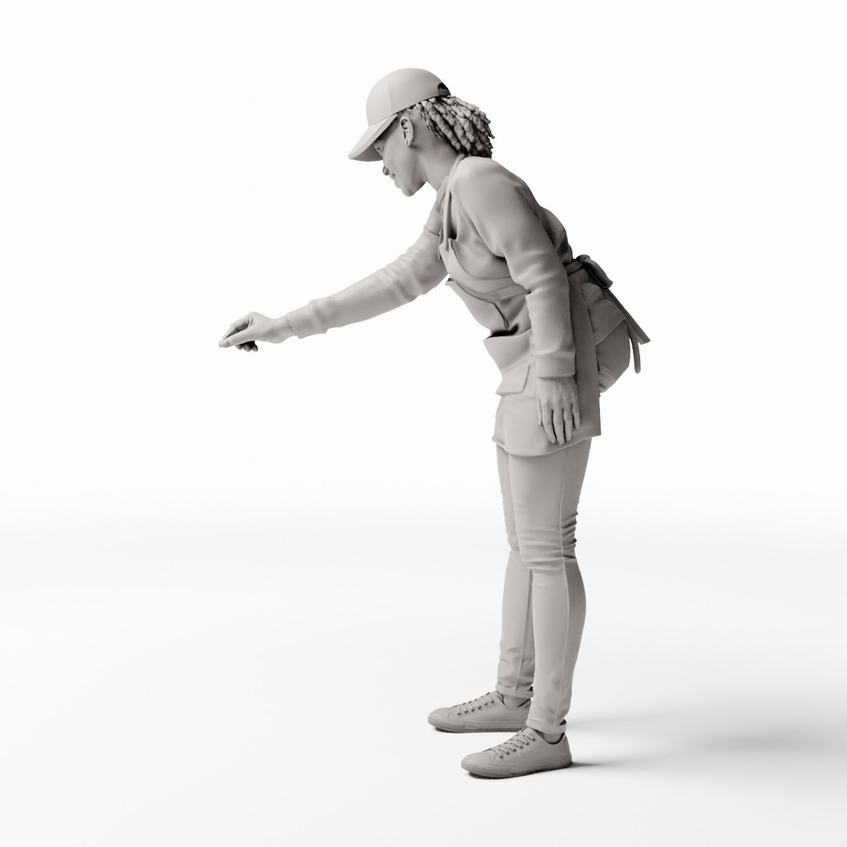 Diorama Modellbau Produktfoto 0: Stehende Figur: Köchin oder Frau am Grill mit Schürze, leicht nach vorne gebeugt (Ref. Nr. 535)