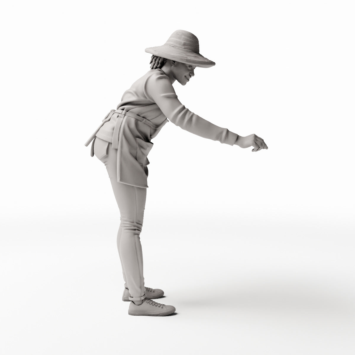 Diorama Modellbau Produktfoto 0: Stehende Figur: Köchin oder Frau am Grill mit Schürze, leicht nach vorne gebeugt (Ref. Nr. 535)