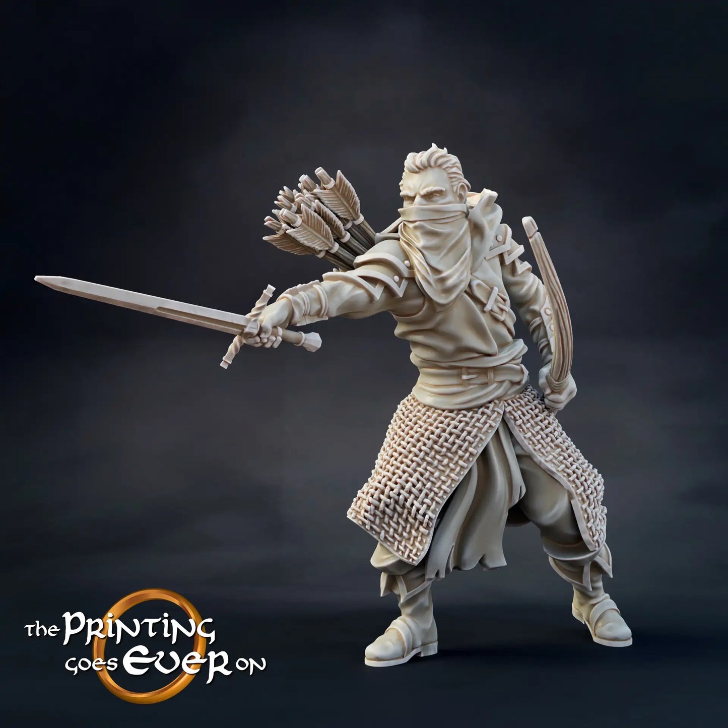 Photo du produit Tabletop 28mm The Printing Goes Ever On (TPGEO) 0 : Ranger du Nord : Ranger des terres forestières avec épée, lance et arc