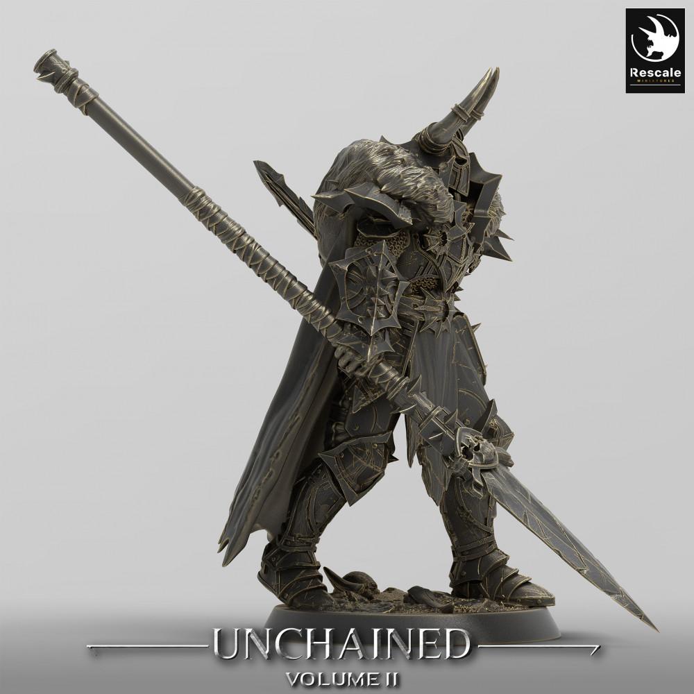 Produktfoto Tabletop 28mm Lord of the Print (LotP) 0: Tabletop Miniatur: Dunkler Ritter Kommandant / Commander, beidhändig mit zwei Schwertern, Dual-Wield (24_05_F1)