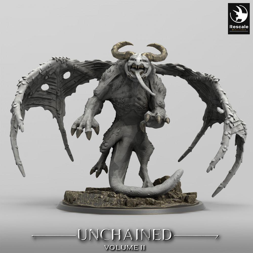 Photo du produit Tabletop 28mm Lord of the Print (LotP) 0 : Miniature Tabletop : Seigneur des démons ailés Grogbann - Démon gargouille, bête infernale, monstre de boss de donjon (24_05_H2)