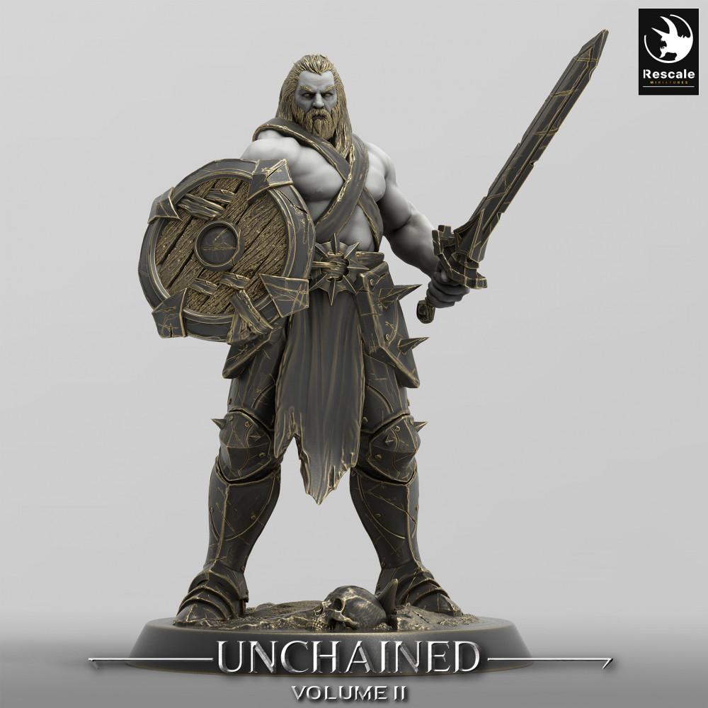 Image du produit Tabletop 28mm Lord of the Print (LotP) 0 : Figurine Fantasy : Guerrier barbare berserker avec épée et bouclier rond, seigneur de guerre nordique (24_05_C15)