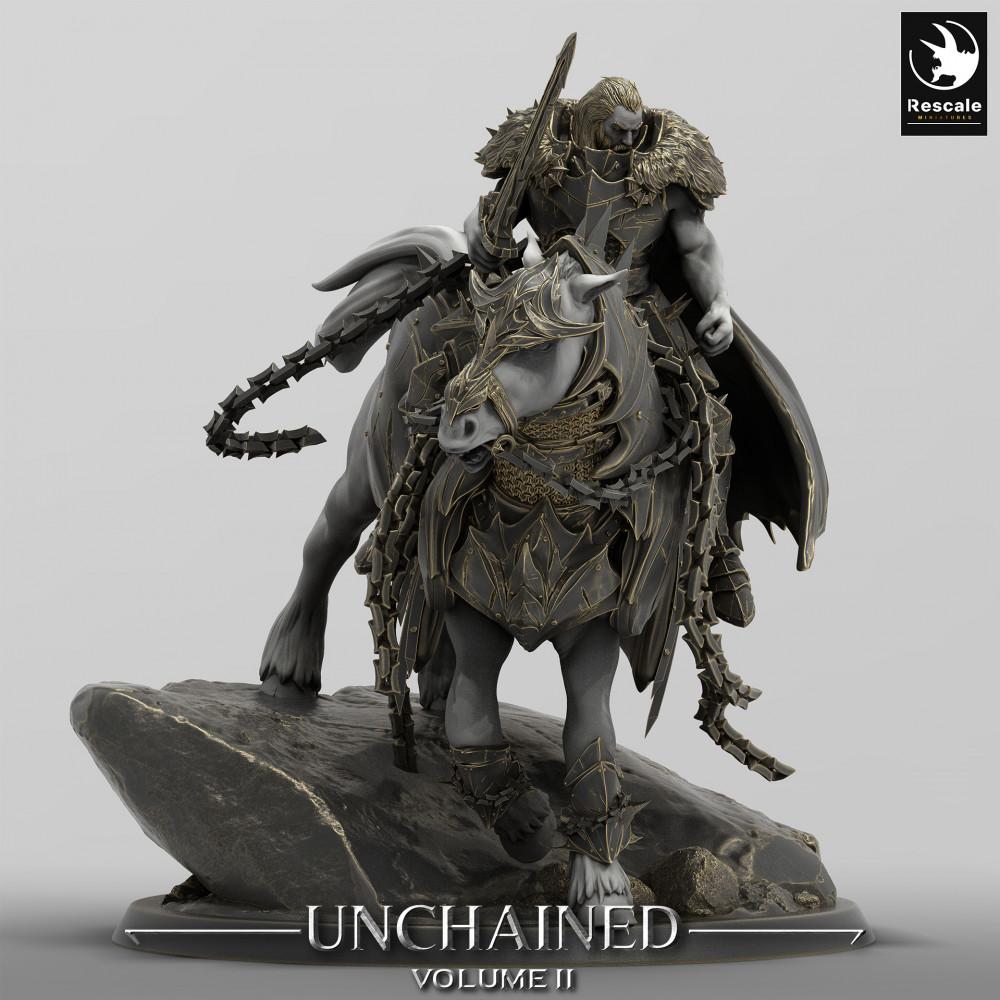 Photo de produit Tabletop 28mm Lord of the Print (LotP) 0 : Miniature Tabletop : Chevalier Noir / Death Knight sur destrier blindé - Figurine de cavalier avec épée à deux mains et arme à chaîne, leader de la cavalerie noire (24_05_M)