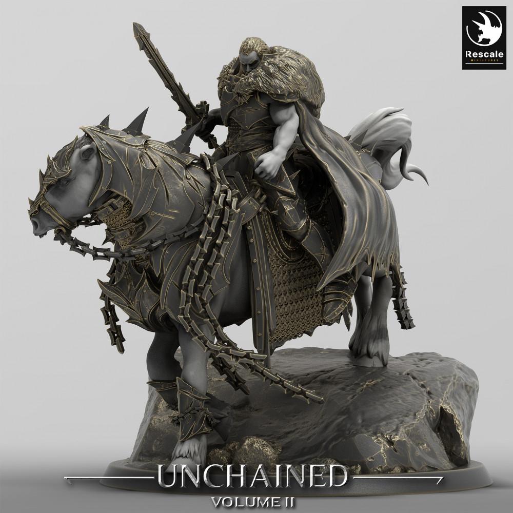 Photo de produit Tabletop 28mm Lord of the Print (LotP) 0 : Miniature Tabletop : Chevalier Noir / Death Knight sur destrier armé - Figurine de cavalier avec épée à deux mains et arme à chaîne, chef de la cavalerie noire (24_05_M)