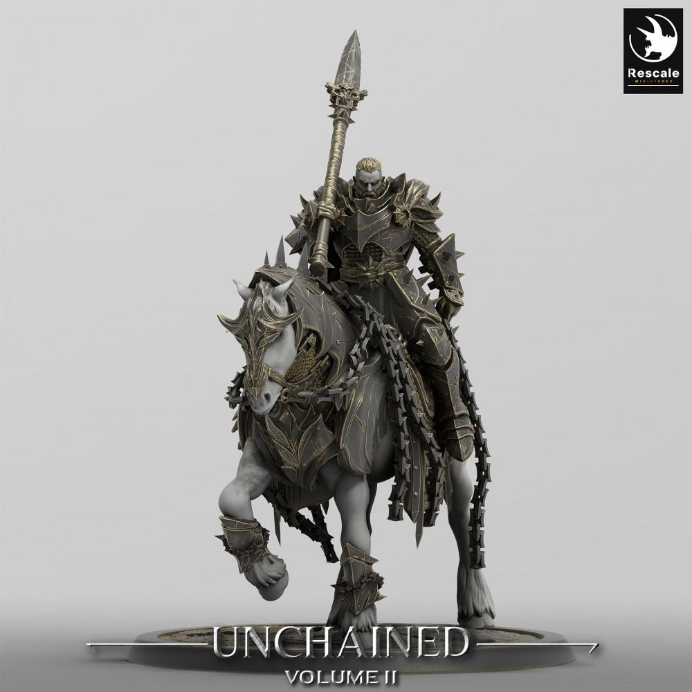Photo de produit Tabletop 28mm Lord of the Print (LotP) 0 : Miniature Tabletop : Paladin Noir Monté, Chevalier de la Mort Lancier sur Cheval de Guerre Blindé, Chevalerie Lourde Dread Knight (24_05_Q)