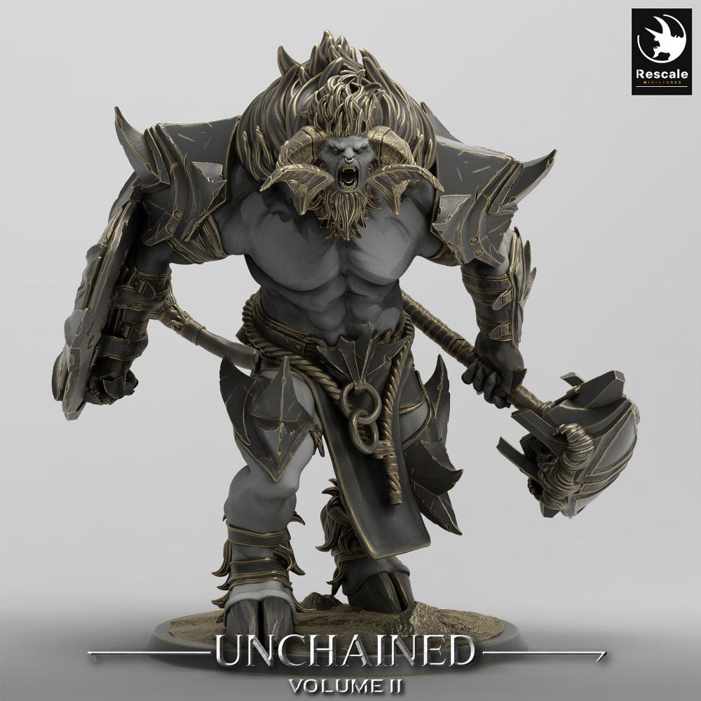 Photo de produit Tabletop 28mm Lord of the Print (LotP) 0 : Miniature Tabletop : Minotaure Warlord, Minotaur Warlord, rugissant Briseur de Bouclier avec Marteau de Guerre (24_05_G1)