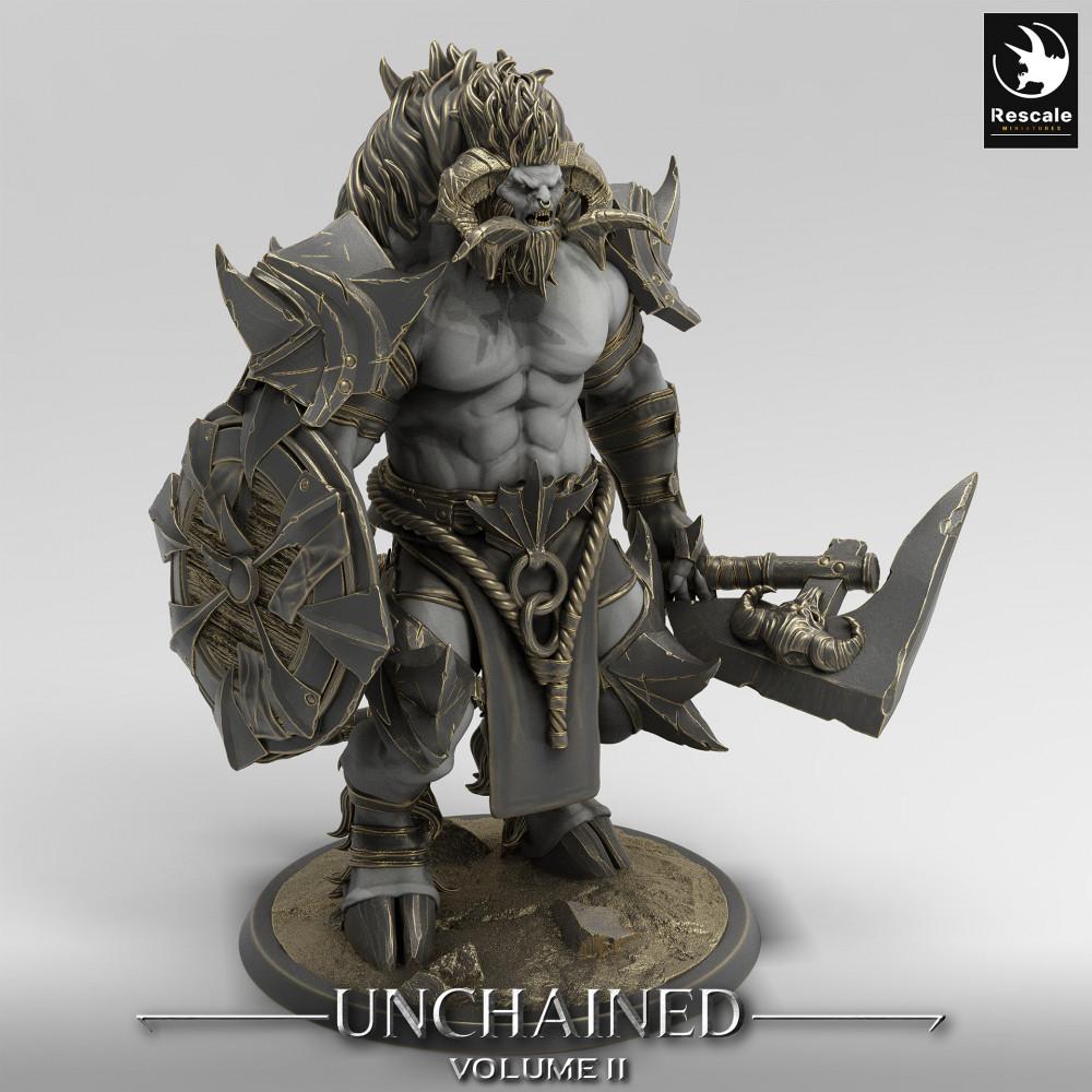 Photo de produit Tabletop 28mm Lord of the Print (LotP) 0 : Figurine fantastique : Homme-lion Guerrier bestial avec hache et bouclier rond, Champion et Leader (24_05_G3)