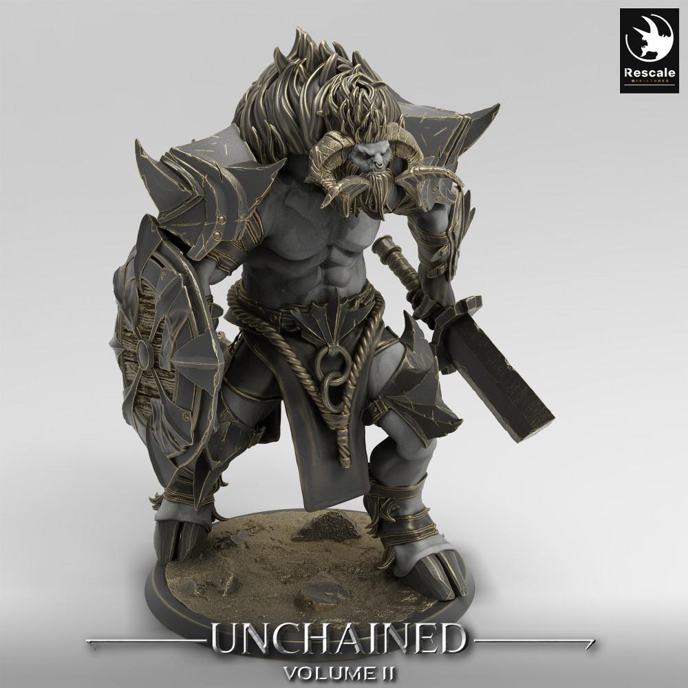 Photo de produit Tabletop 28mm Lord of the Print (LotP) 0 : Figurine fantastique : Guerrier Minotaure avec bouclier et grande épée, Guerrier Minotaure, Berserker du Chaos (24_05_G4)