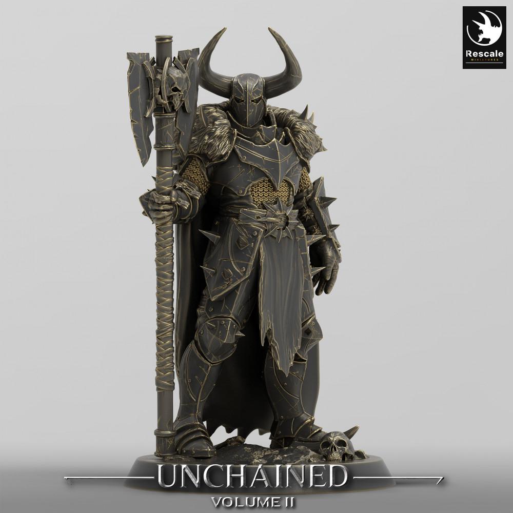 Photo du produit Tabletop 28mm Lord of the Print (LotP) 0 : Figurine Fantasy : Chevalier Noir / Dark Knight - Champion à la hache à deux mains, mini-boss pour Wargaming (24_05_D5)
