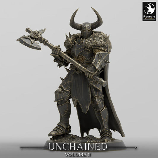 Photo de produit Tabletop 28mm Lord of the Print (LotP) 0 : Miniature Tabletop : Chevalier Noir avec hache à deux mains, Chevalier Démon en armure, Guerrier d'élite, Personnage Boss, Chevalier Noir (24_05_E3)