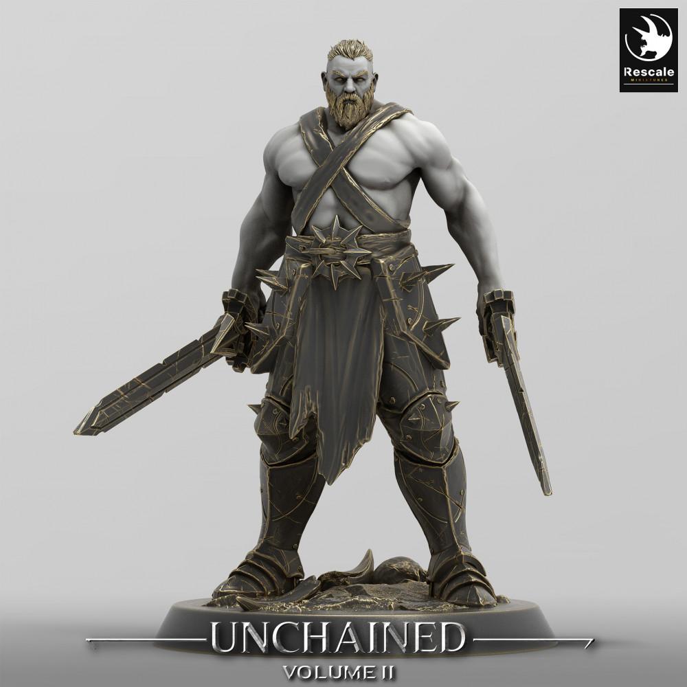 Photo de produit Tabletop 28mm Lord of the Print (LotP) 0 : Figurine Fantasy : Guerrier Déchaîné, Gladiateur, Combattant à Deux Armes avec Deux Épées Courtes - Unchained Warrior (24_05_C18)