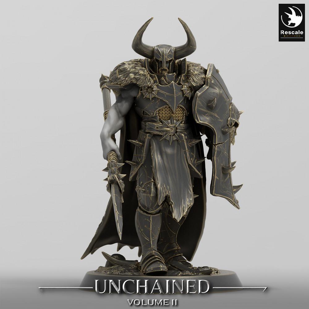 Photo de produit Tabletop 28mm Lord of the Print (LotP) 0 : Miniature Tabletop : Chevalier Démon, Paladin Sombre avec Bouclier Tour et Épée à Dard - Elite de Corps à Corps, Boss Ennemi (24_05_D17)