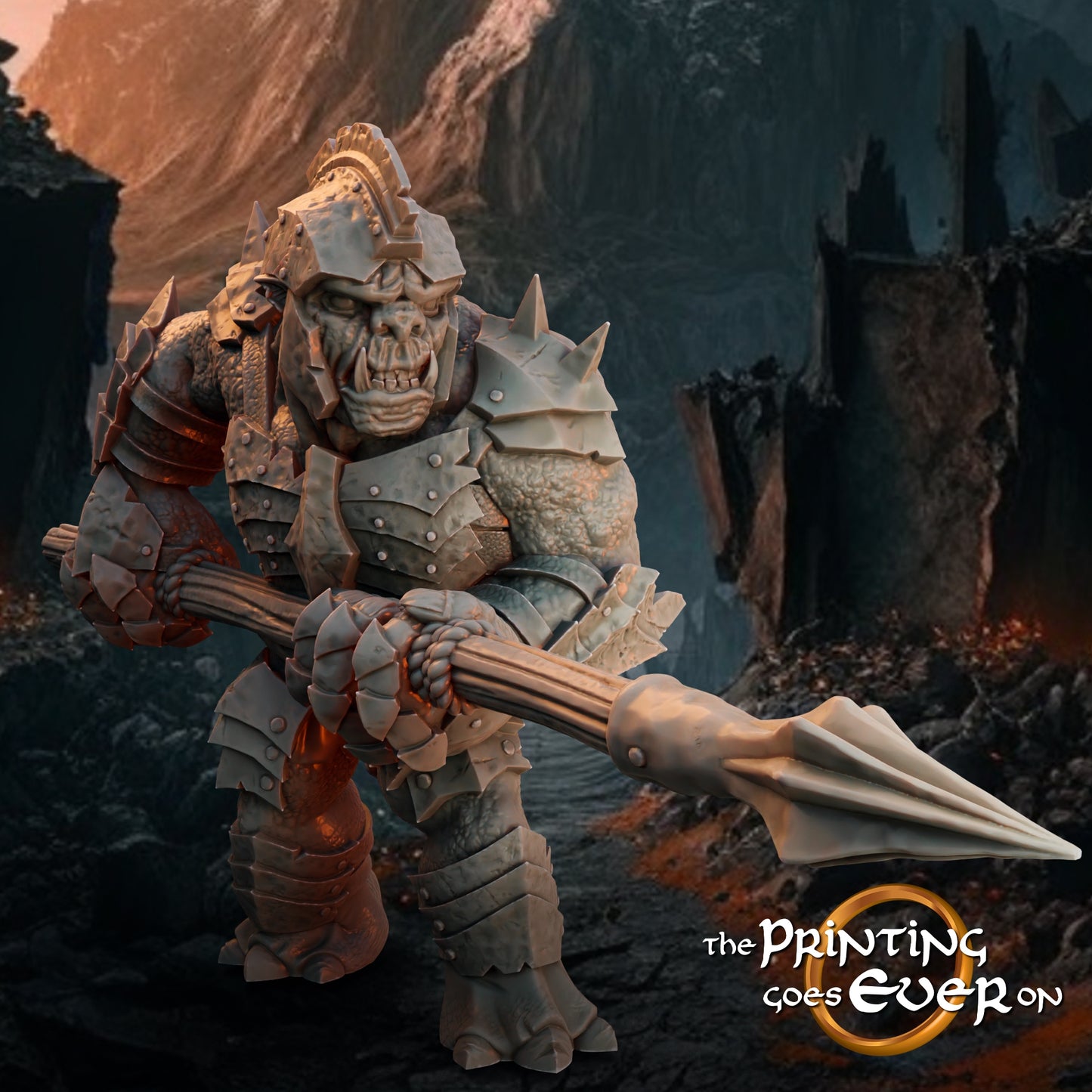 Photo de produit Tabletop 28mm The Printing Goes Ever On (TPGEO) 0 : Troll armé avec lance : Créature terrifiante Armée du Mal - Attaquant de la ville blanche