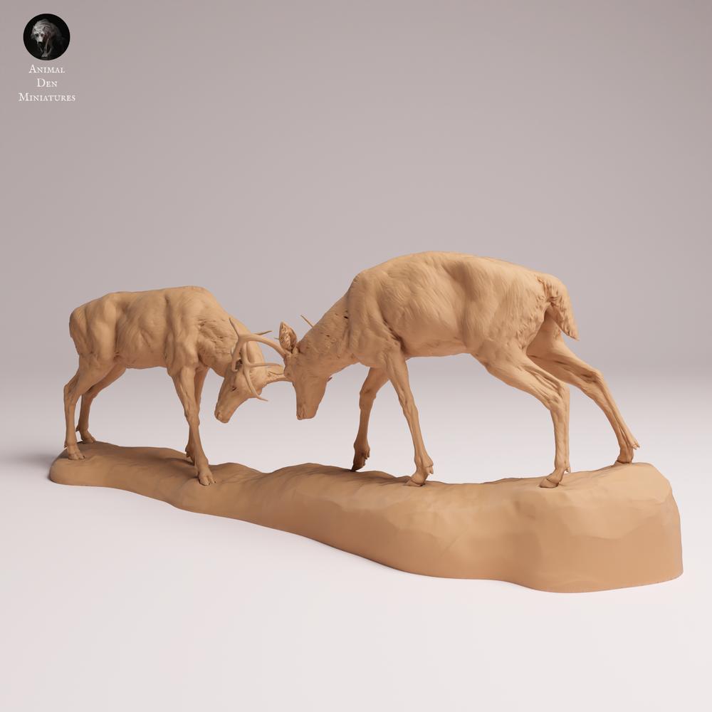 Produktfoto Tabletop 28mm Lord of the Print (LotP) 1: Wildtier Tierfigur: Weisswedelhirsche - kaempfend (26_01_12)