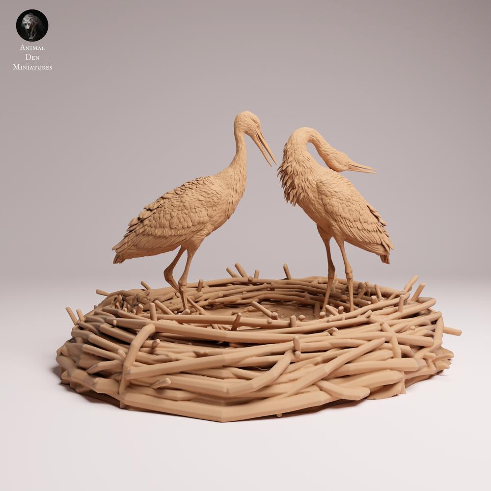 Photo du produit Tabletop 28mm Lord of the Print (LotP) 1 : figurine animale d’oiseau : cigogne blanche - parade nuptiale (26_07_09)