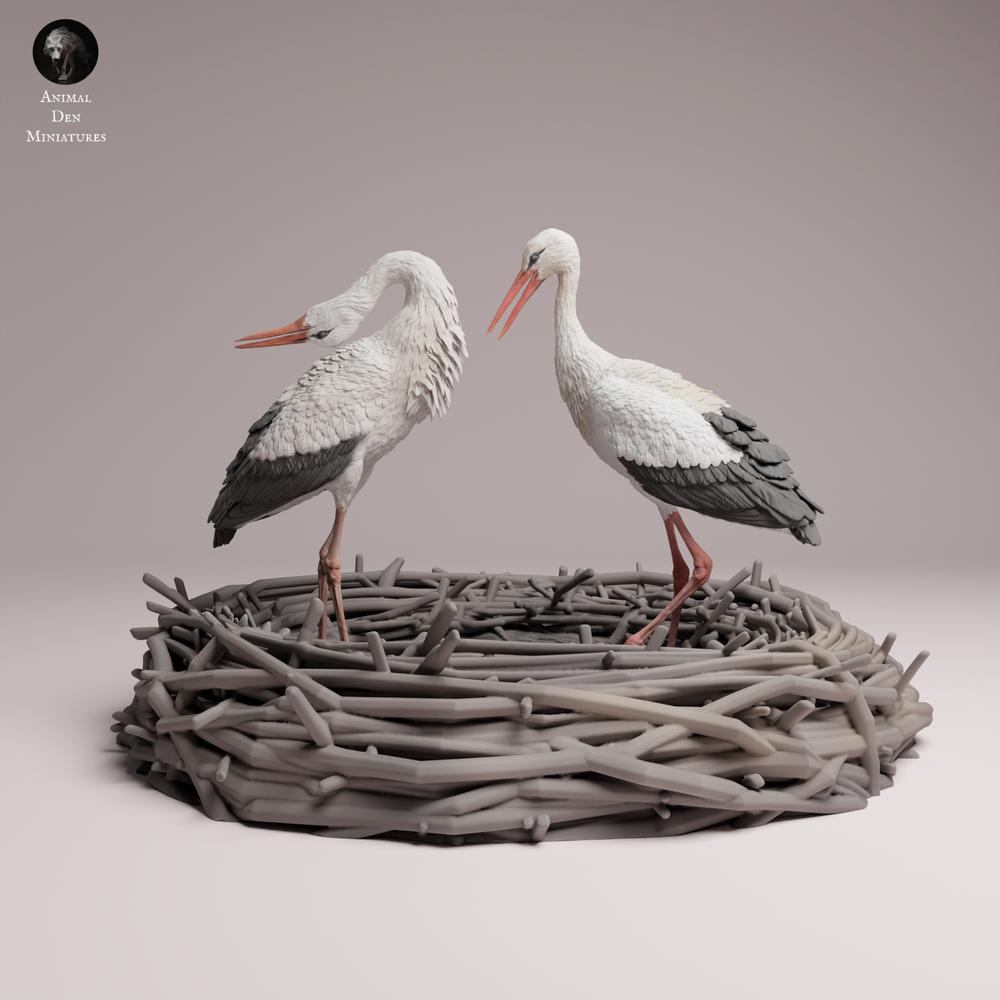 Photo du produit Tabletop 28mm Lord of the Print (LotP) 3 : figurine d’animal oiseau : cigogne blanche - en parade nuptiale (26_07_09)