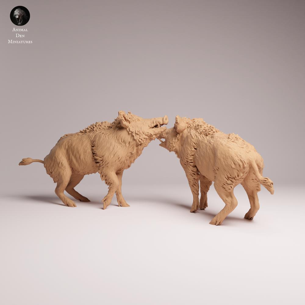 Photo du produit Tabletop 28mm Lord of the Print (LotP) 2 : figurine d’animal sauvage : sangliers en combat (26_07_06)