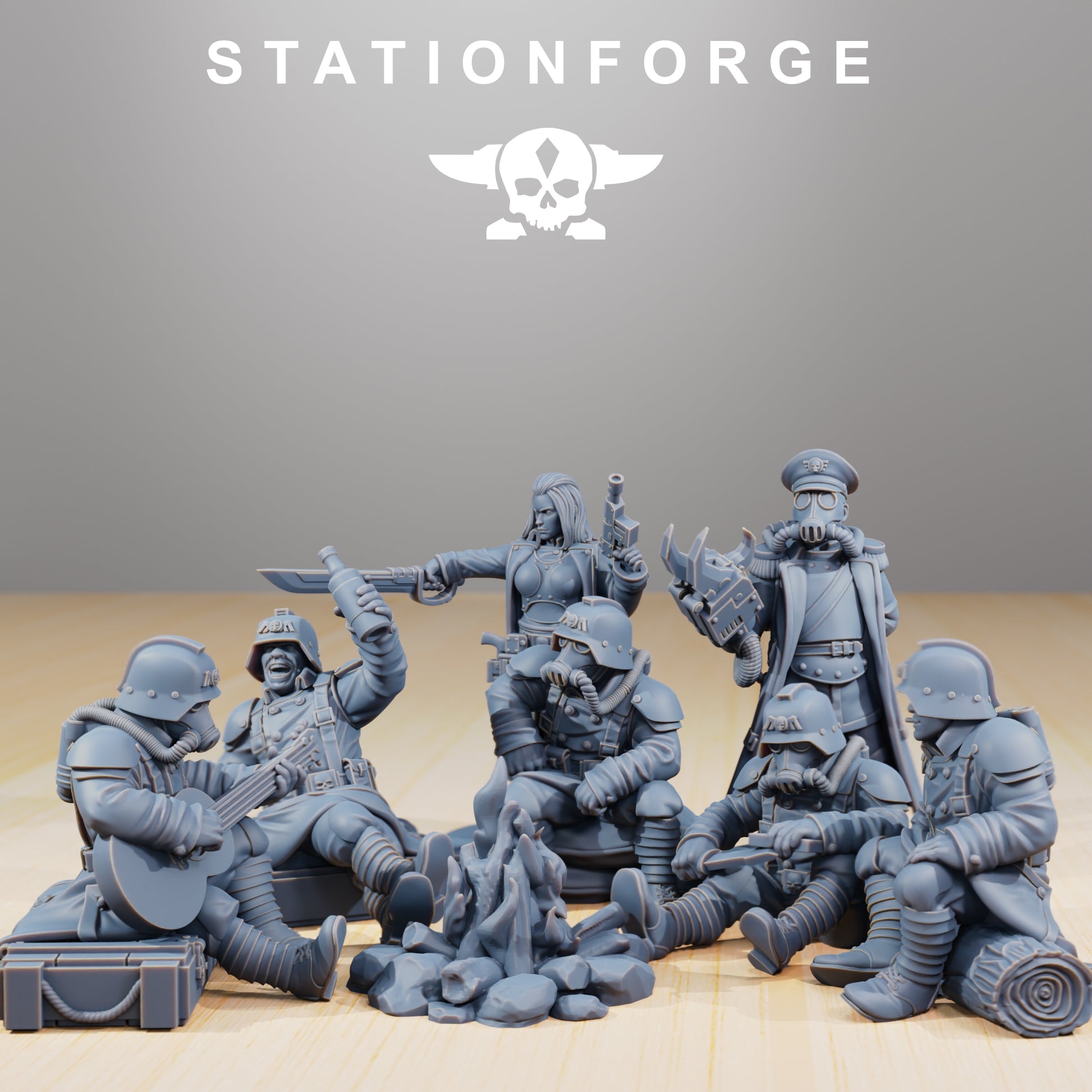 Photo du produit 28mm Tabletop Minis Stationforge : Camarades au feu de camp
