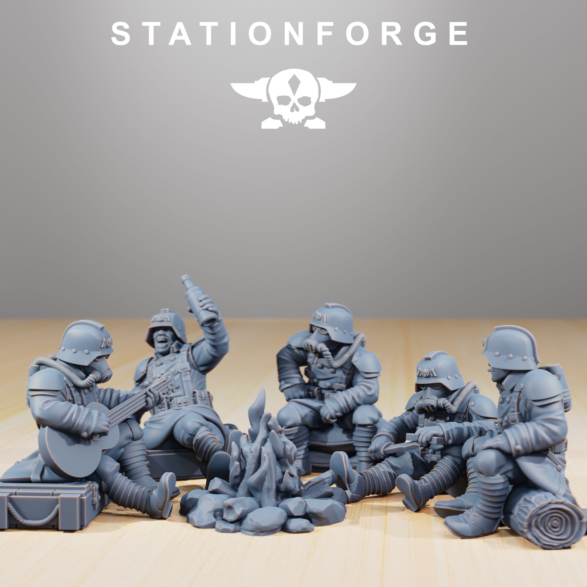 Photo du produit 28mm Tabletop Minis Stationforge : Camarades au feu de camp
