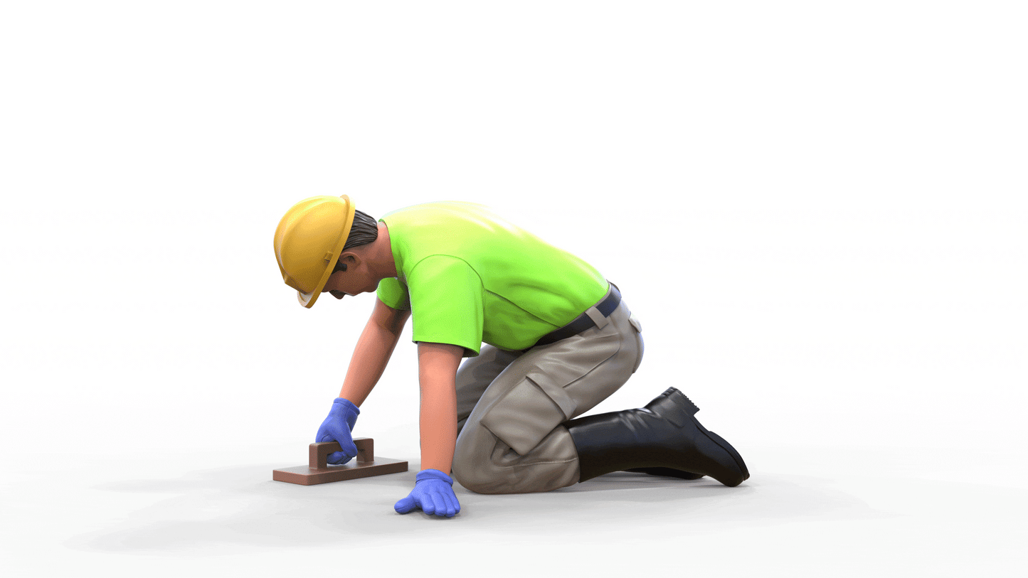 Photo du produit Diorama et modélisme Figurine miniature : Ouvrier 1 - Carreleur à genoux avec casque
